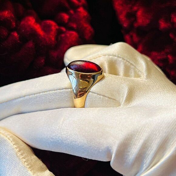 ANTIQUE GOLD- Georgian Era- Carnelian Ring- Size 8- 3cttw Cabochon -5.4g - Picture 13 of 16